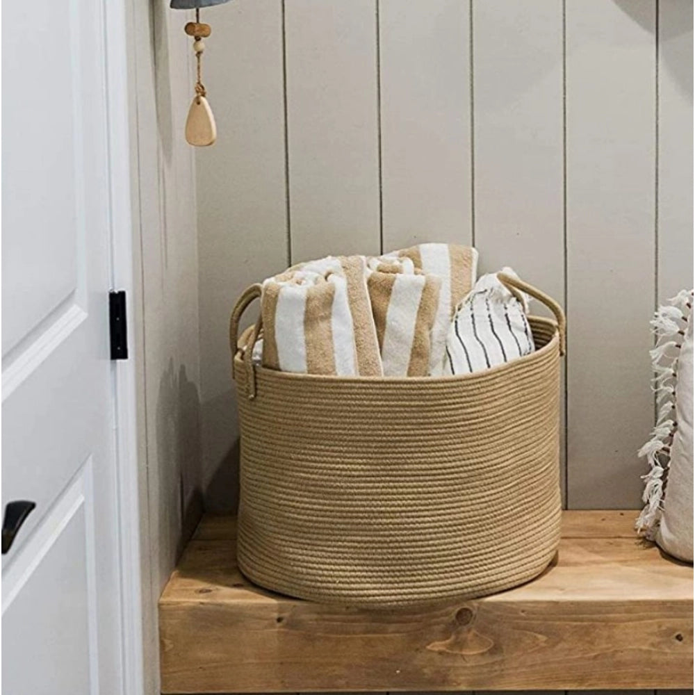 Amfyn Cotton Pack Of_1 14x12 Inch Laundry Storage Basket For Clothes (Beige)