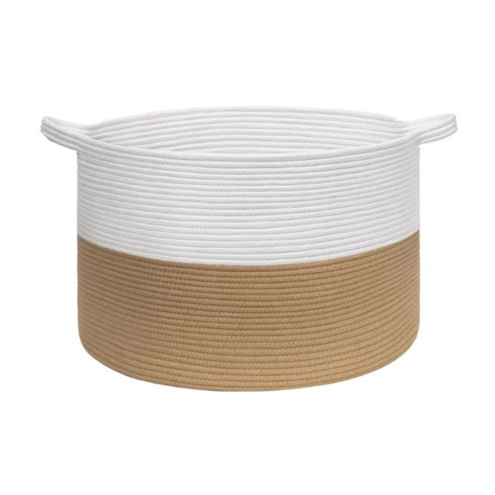 Amfyn Cotton Pack Of_1 16x14 Inch Storage Basket For Clothes With Out Lid (Beige-White)