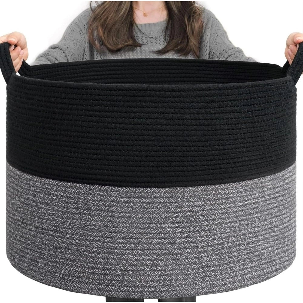 Amfyn Cotton Pack Of_1 16x14 Inch Storage Basket For Clothes With Out Lid (Black-Gray)