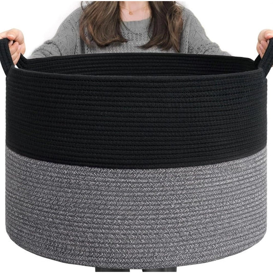 Amfyn Cotton Pack Of_1 16x14 Inch Storage Basket For Clothes With Out Lid (Black-Gray)