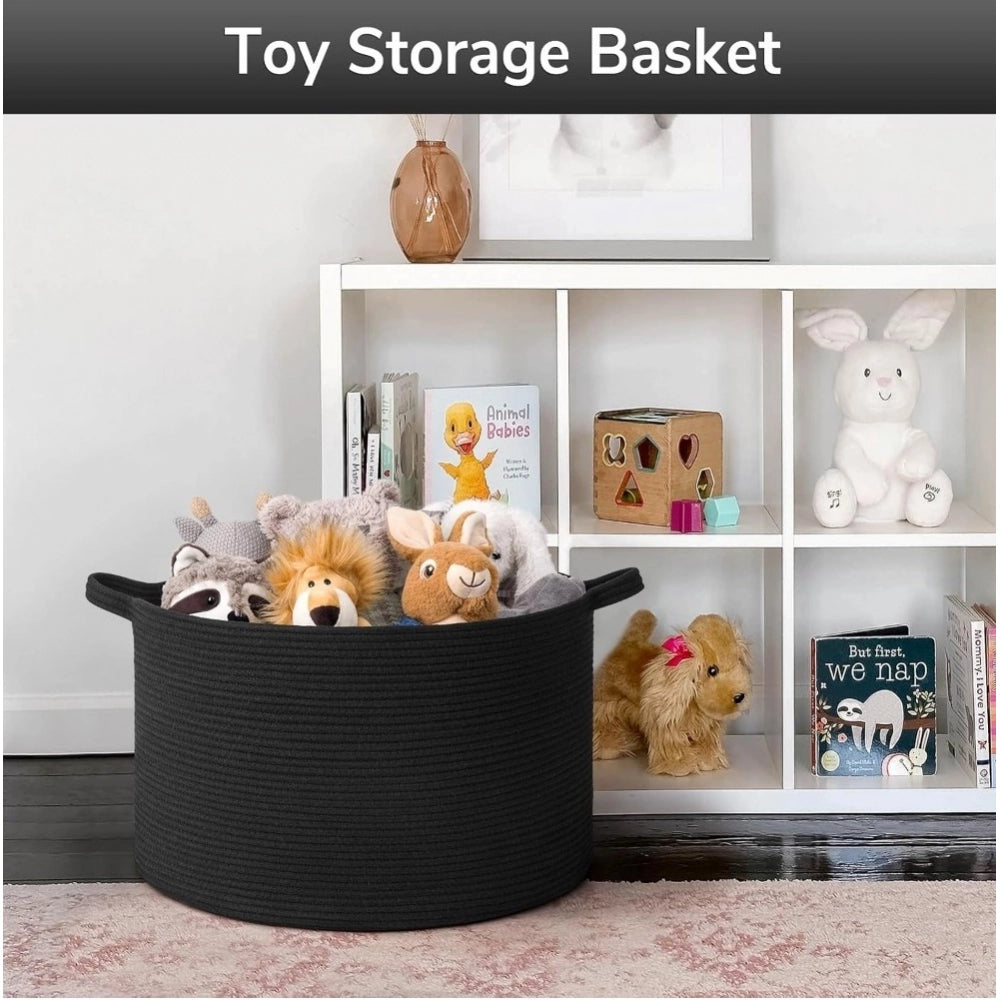 Amfyn Cotton Basket 14x12 Inch Storage Basket For Clothes With Out Lid (Black)