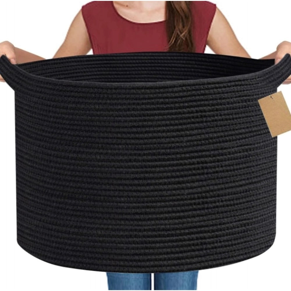 Amfyn Cotton Pack Of_1 14x12 Inch Storage Basket For Clothes With Out Lid (Black)
