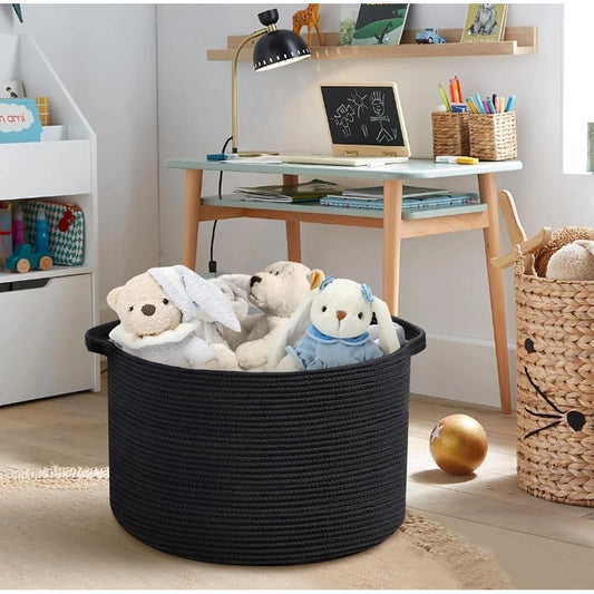 Amfyn Cotton Pack Of_1 14x12 Inch Storage Basket For Clothes With Out Lid (Black)