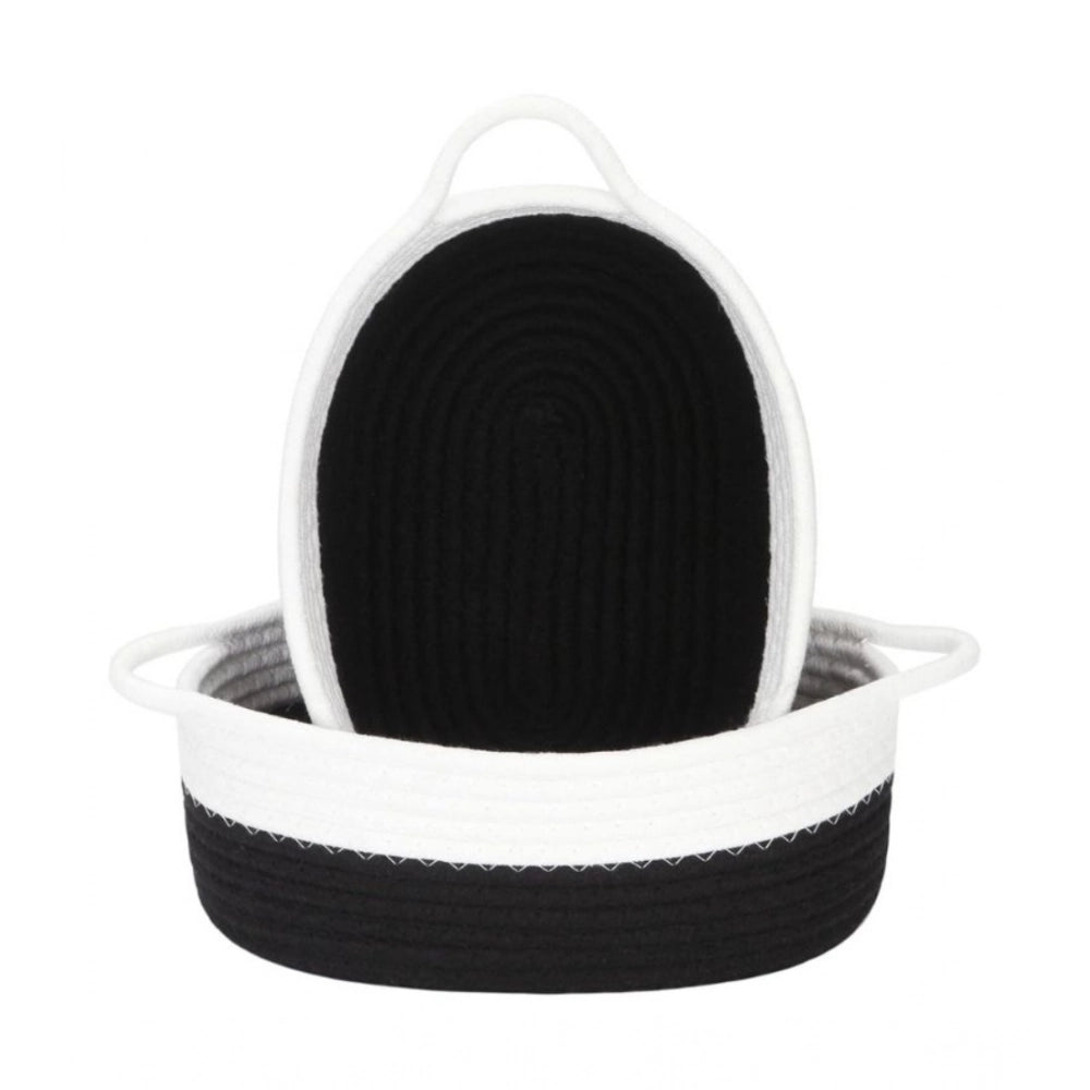 Amfyn Cotton Black White 2 Pcs Storage Basket For Clothes (Black-White)