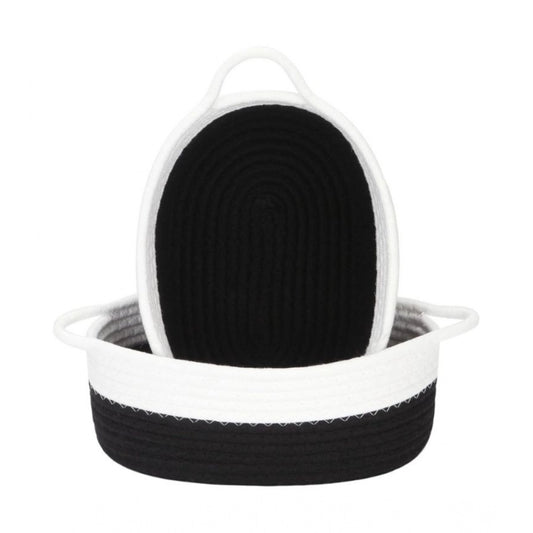 Amfyn Cotton Black White 2 Pcs Storage Basket For Clothes (Black-White)