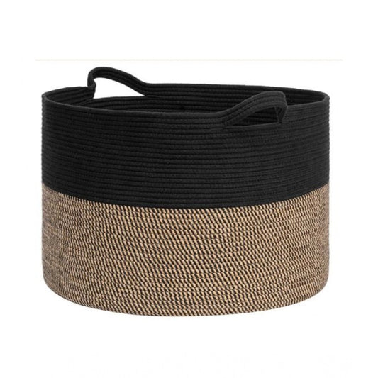 Amfyn Cotton Pack Of_1 16x14 Inch Storage Basket For Clothes With Out Lid (Black-Beige-Black)