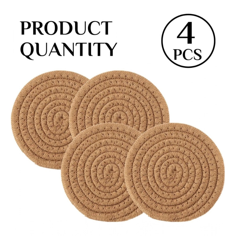 Amfyn Cotton Pack Of_2 Rope Drink Coasters 4 Pcs Set (Beige)