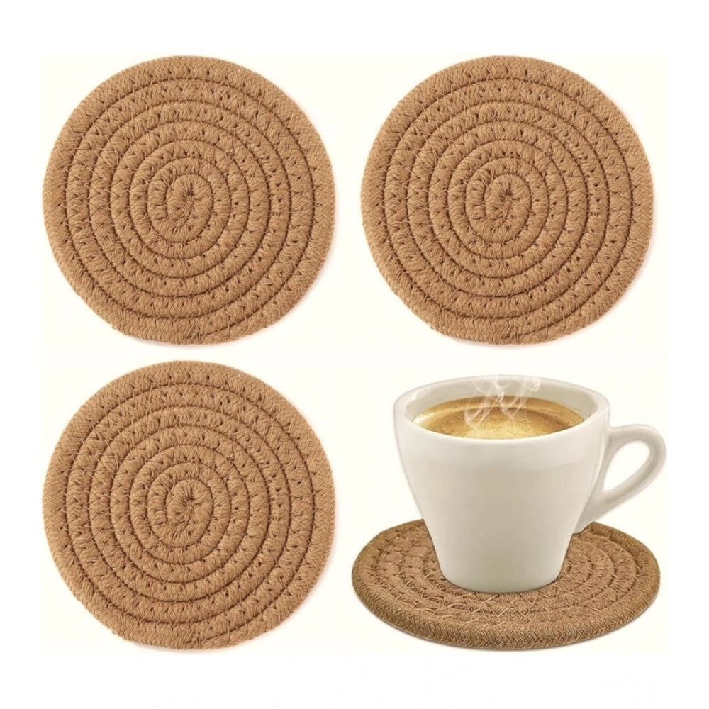 Amfyn Cotton Pack Of_2 Rope Drink Coasters 4 Pcs Set (Beige)