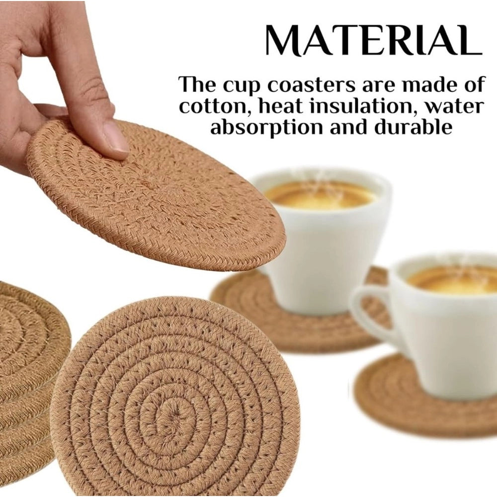 Amfyn Cotton Pack Of_2 Rope Drink Coasters 4 Pcs Set (Beige)