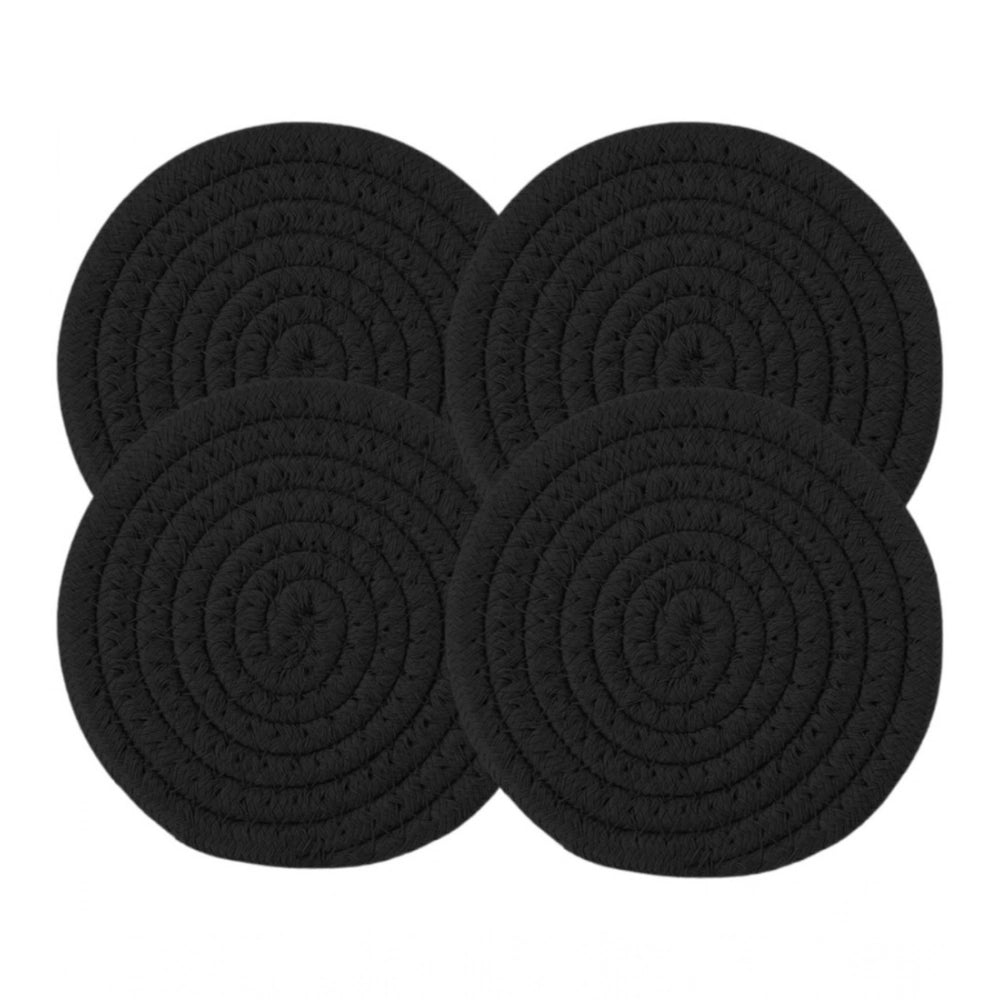 Amfyn Cotton Pack Of_2 Rope Drink Coasters 4 Pcs Set (Black)