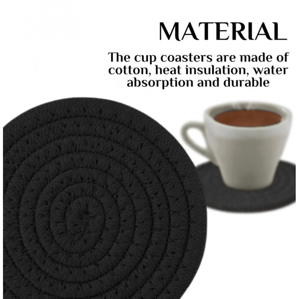 Amfyn Cotton Pack Of_2 Rope Drink Coasters 4 Pcs Set (Black)
