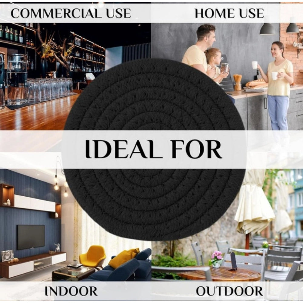 Amfyn Cotton Pack Of_2 Rope Drink Coasters 4 Pcs Set (Black)