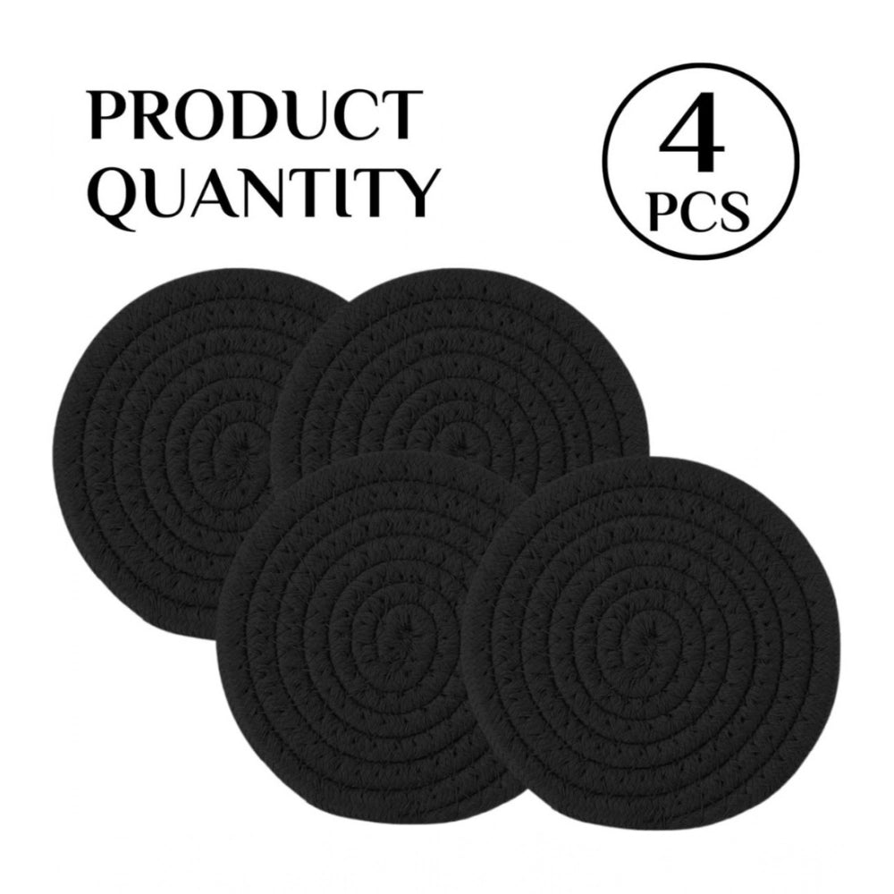 Amfyn Cotton Pack Of_2 Rope Drink Coasters 4 Pcs Set (Black)