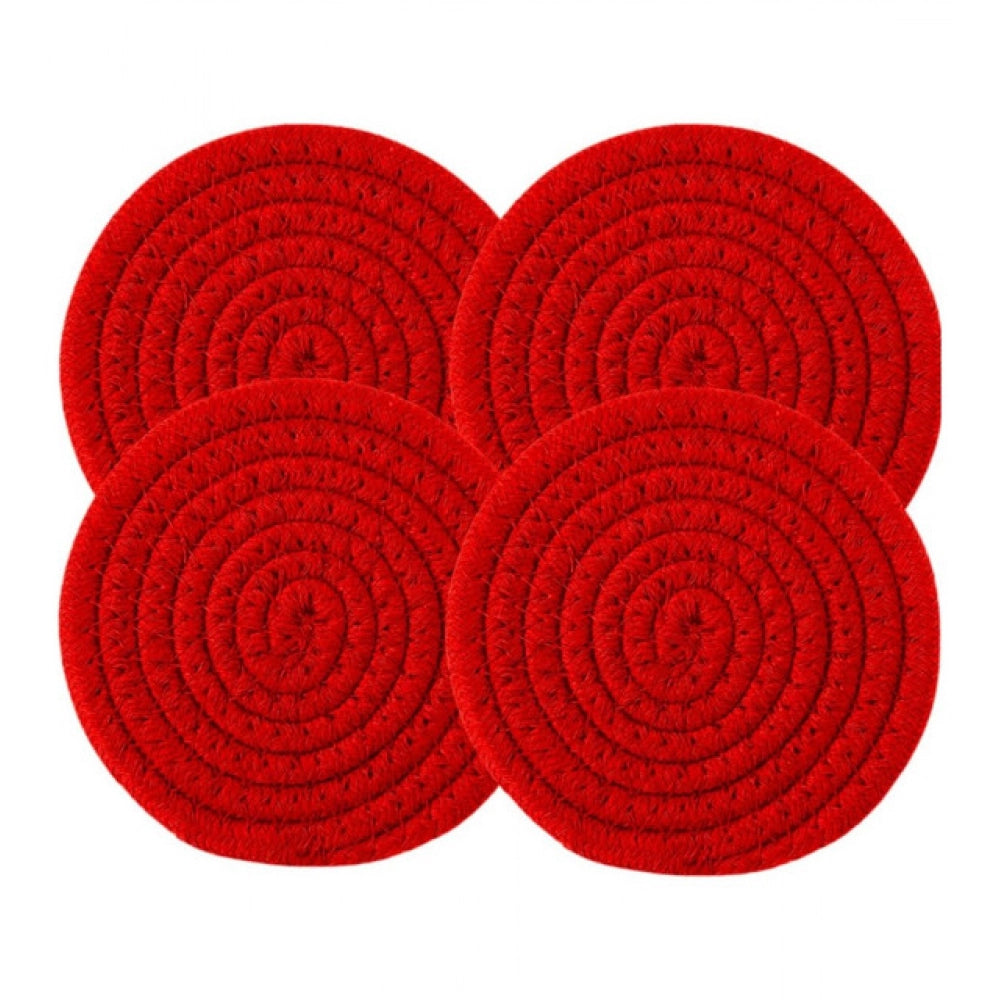 Amfyn Cotton Pack Of_2 Rope Drink Coasters 4 Pcs Set (Red)