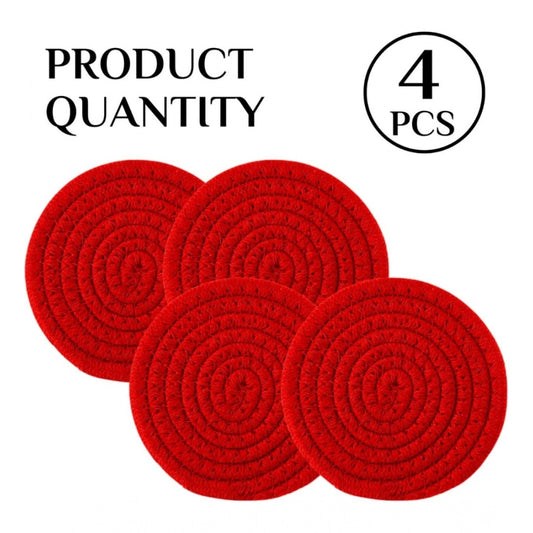 Amfyn Cotton Pack Of_2 Rope Drink Coasters 4 Pcs Set (Red)