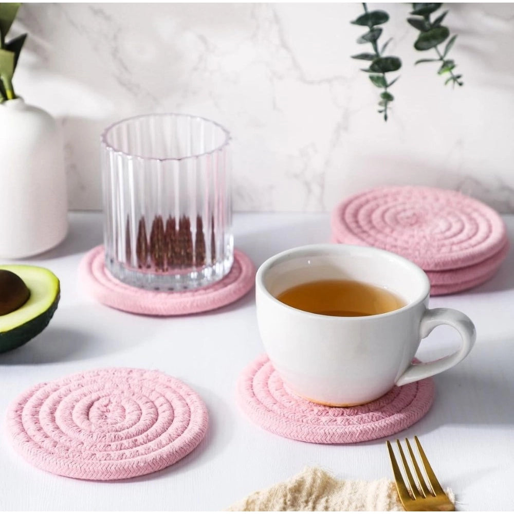 Amfyn Cotton Rope Drink Coasters 6 Pcs Set (Baby-Pink)