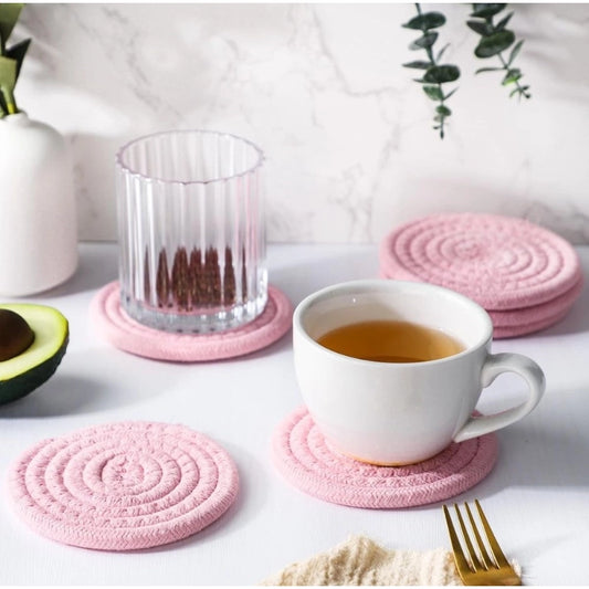 Amfyn Cotton Rope Drink Coasters 6 Pcs Set (Baby-Pink)