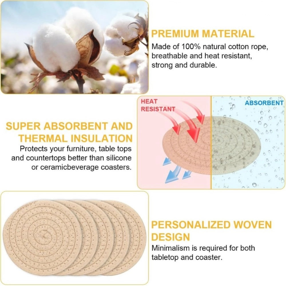 Amfyn Cotton Rope Drink Coasters 6 Pcs Set (Cream)
