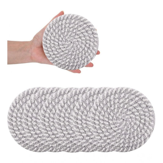 Amfyn Cotton Rope Drink Coasters 6 Pcs Set (Grey-White)