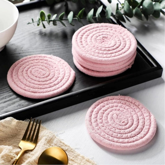 Amfyn Cotton Rope Drink Coasters 6 Pcs Set (Pink)