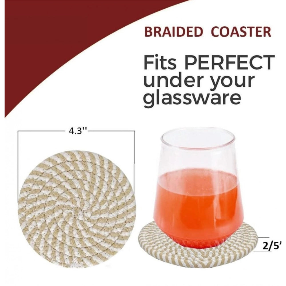 Amfyn Cotton Rope Drink Coasters 6 Pcs Set (Beige-White)