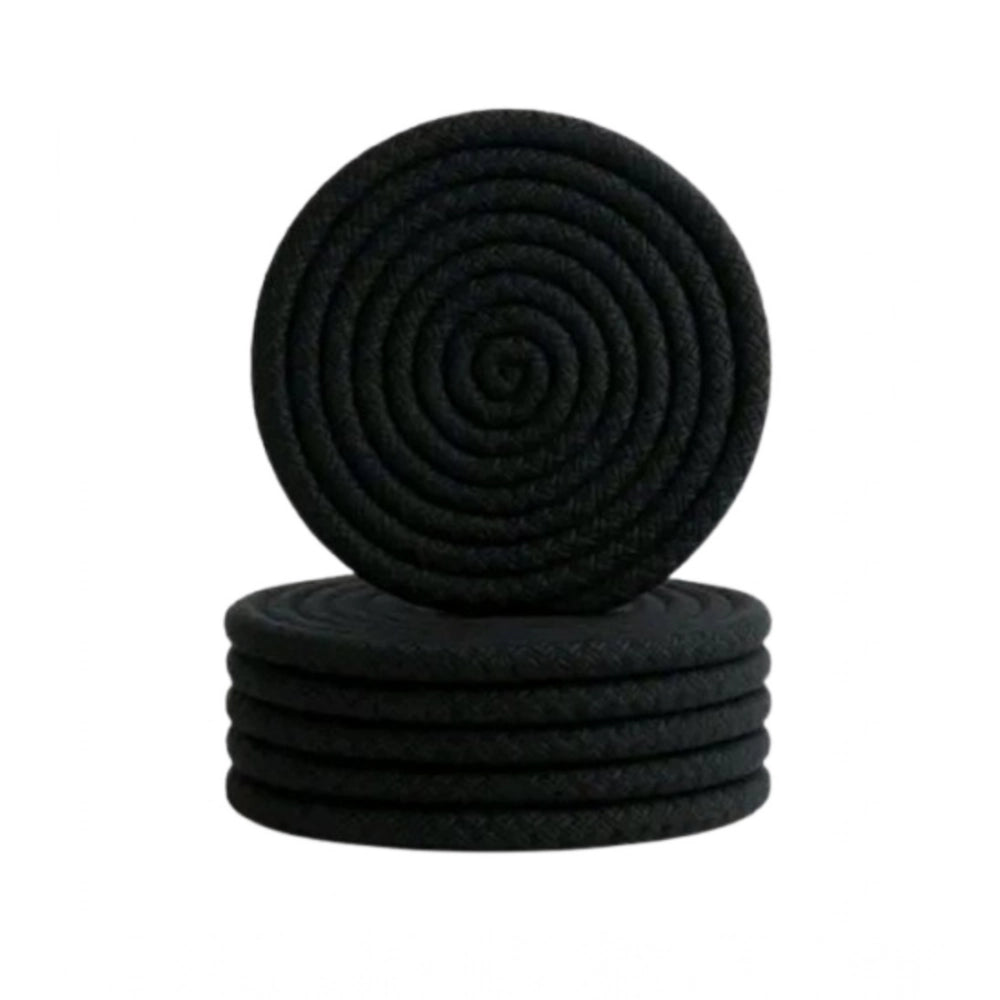 Amfyn Cotton Rope Drink Coasters 6 Pcs Set (Black)