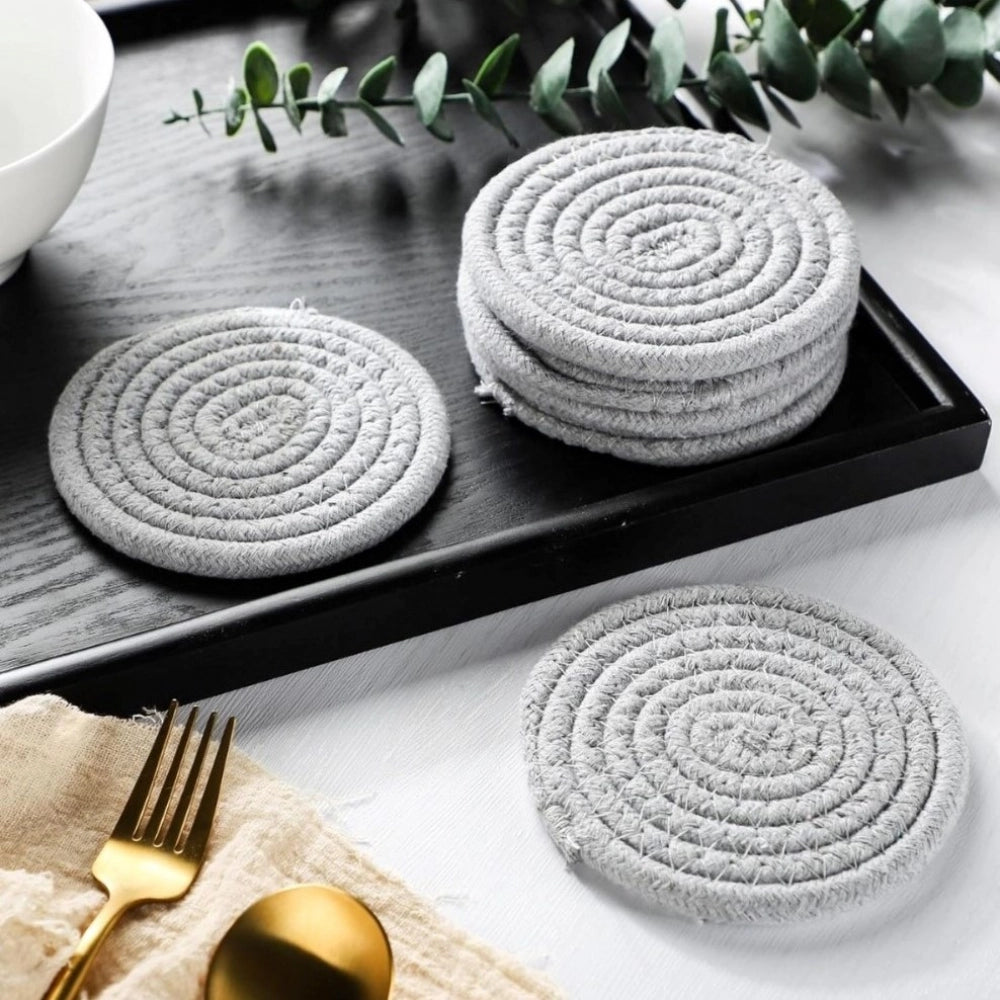 Amfyn Cotton Rope Drink Coasters 6 Pcs Set (Grey)