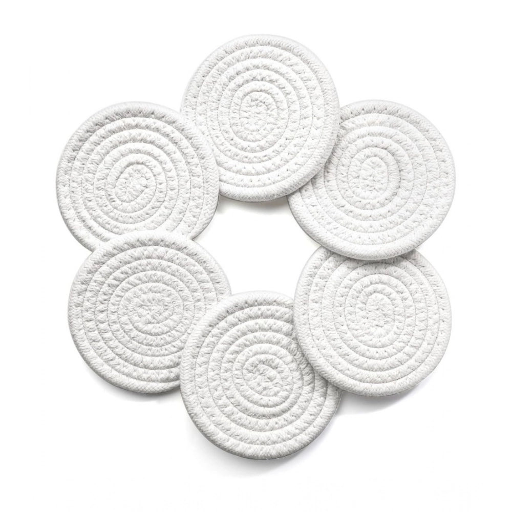 Amfyn Cotton Rope Drink Coasters 6 Pcs Set (White)