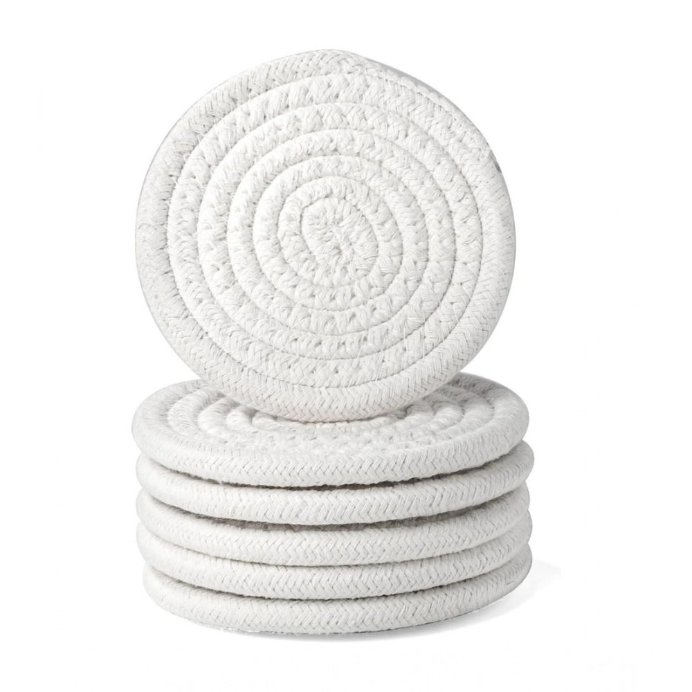 Amfyn Cotton Rope Drink Coasters 6 Pcs Set (White)