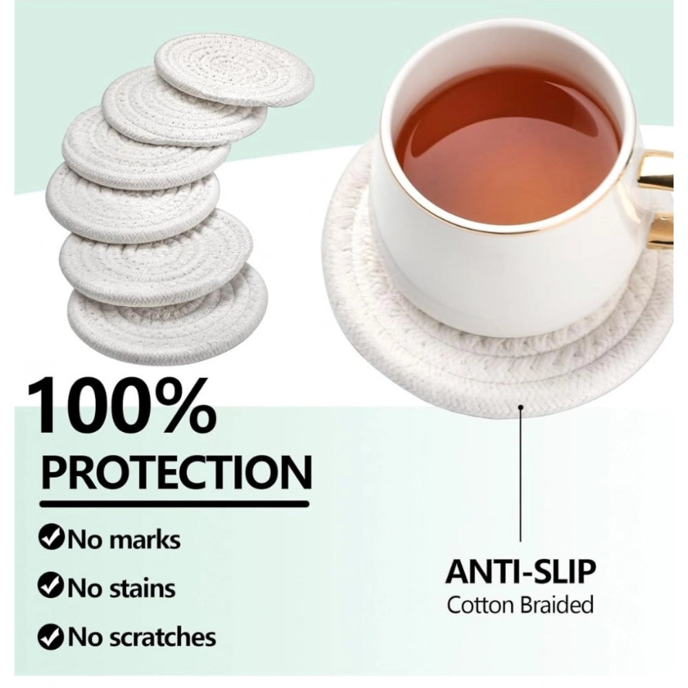 Amfyn Cotton Rope Drink Coasters 6 Pcs Set (White)