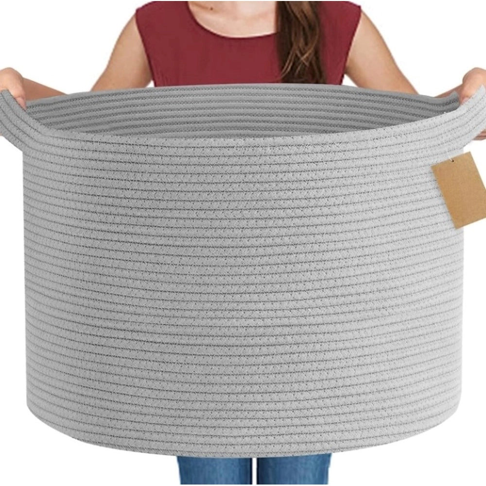 Amfyn Cotton Pack Of_1 14x12 Inch Storage Basket For Clothes With Out Lid (Gray)
