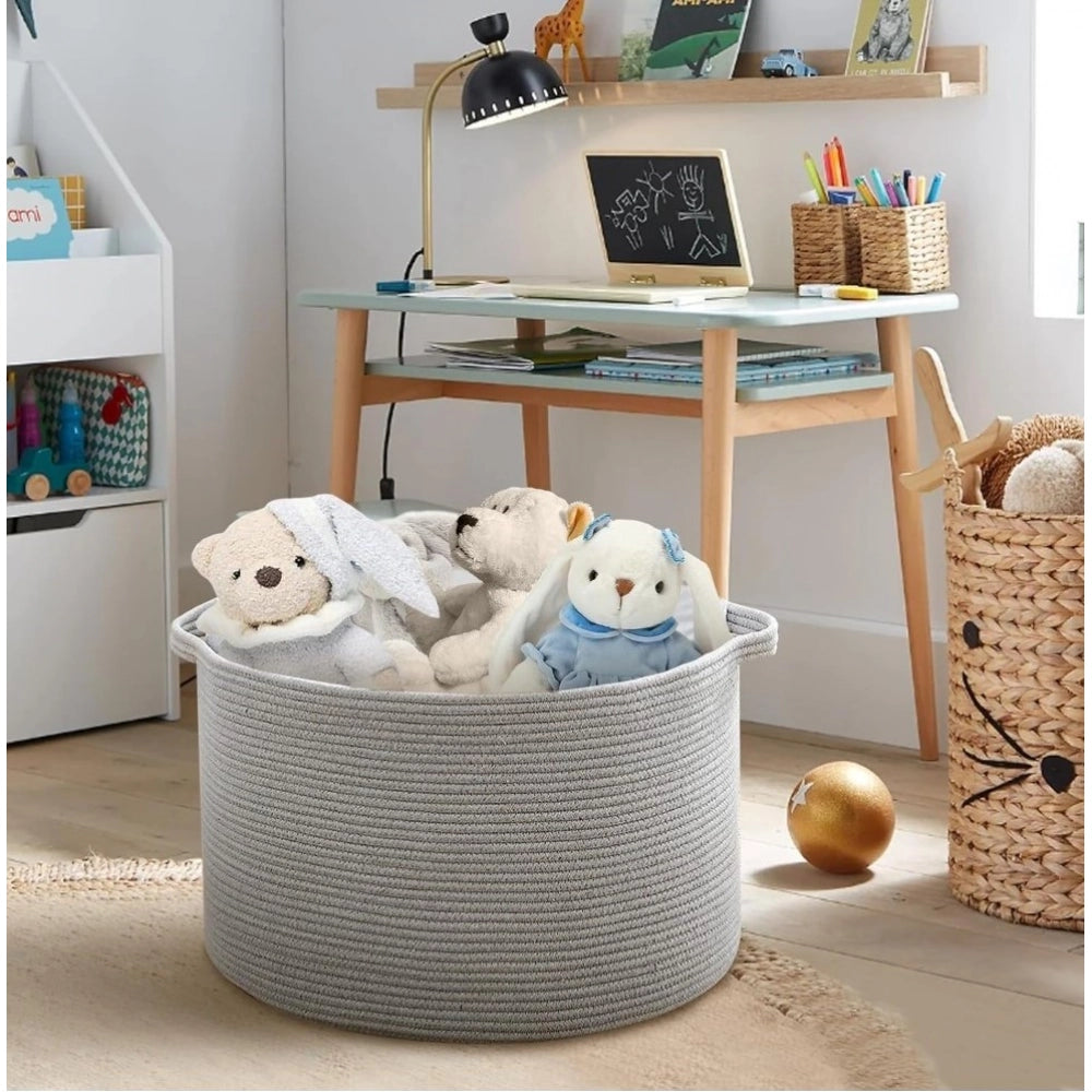 Amfyn Cotton Pack Of_1 14x12 Inch Storage Basket For Clothes With Out Lid (Gray)