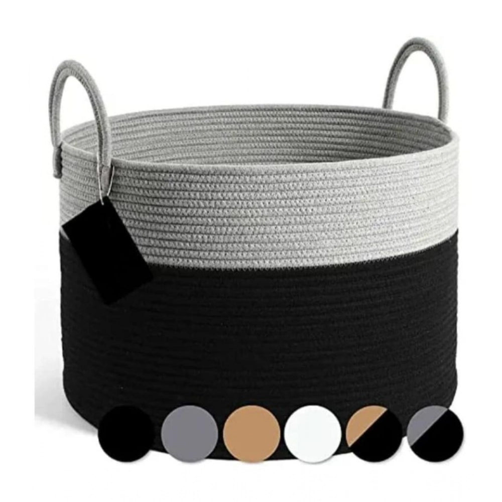 Amfyn Cotton Pack Of_1 14x12 Inch Laundry Storage Basket For Clothes (Grey-Black)