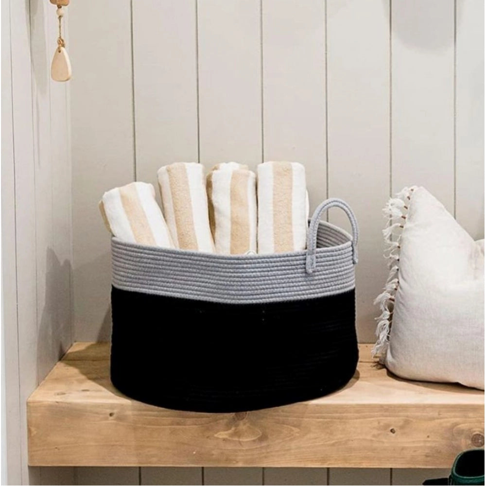 Amfyn Cotton Pack Of_1 14x12 Inch Laundry Storage Basket For Clothes (Grey-Black)