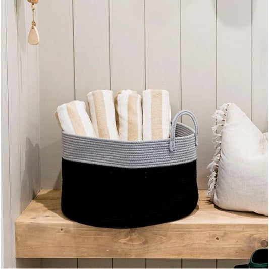 Amfyn Cotton Pack Of_1 14x12 Inch Laundry Storage Basket For Clothes (Grey-Black)