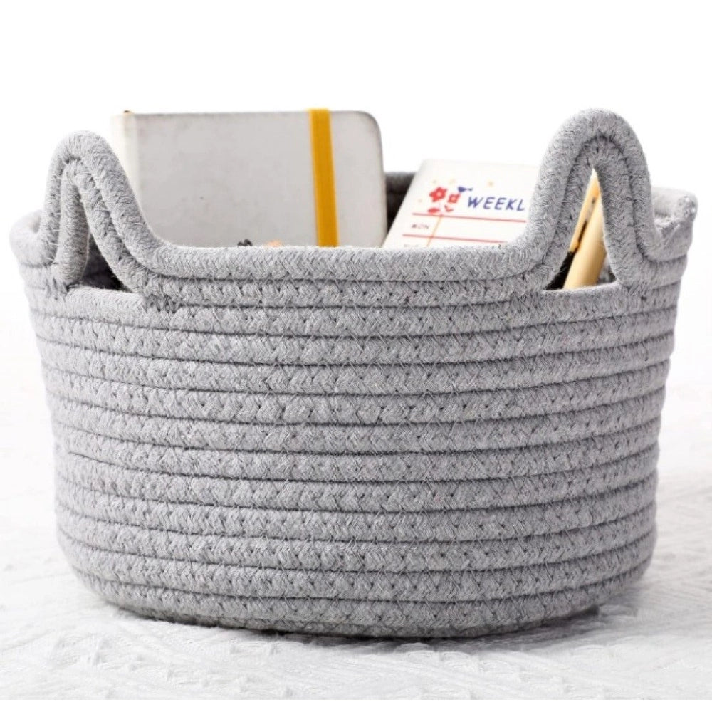 Amfyn Cotton Pack Of_1 Cat Basket 8x4 Inch Storage Basket For Clothes (Grey)