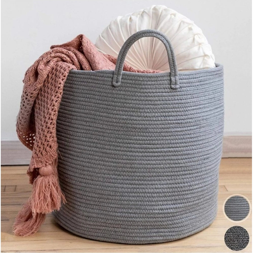 Amfyn Cotton Pack Of_1 12x14 Inch Laundry Storage Basket For Clothes (Grey)