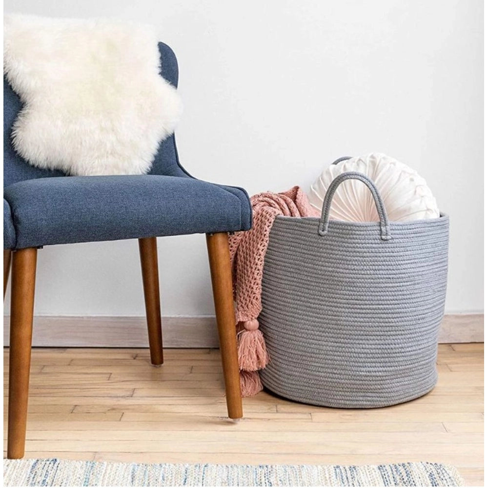 Amfyn Cotton Pack Of_1 12x14 Inch Laundry Storage Basket For Clothes (Grey)