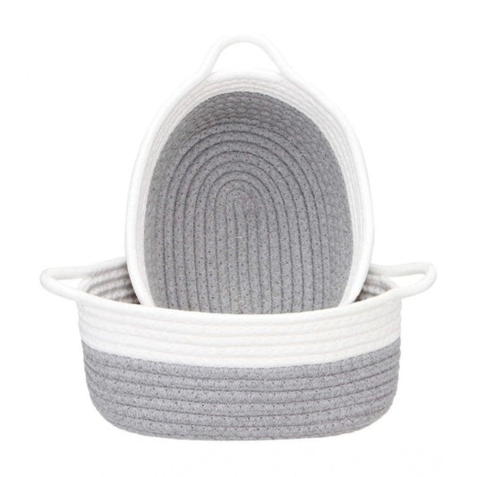 Amfyn Cotton Grey White 2 Pcs Storage Basket For Clothes (Grey-White)