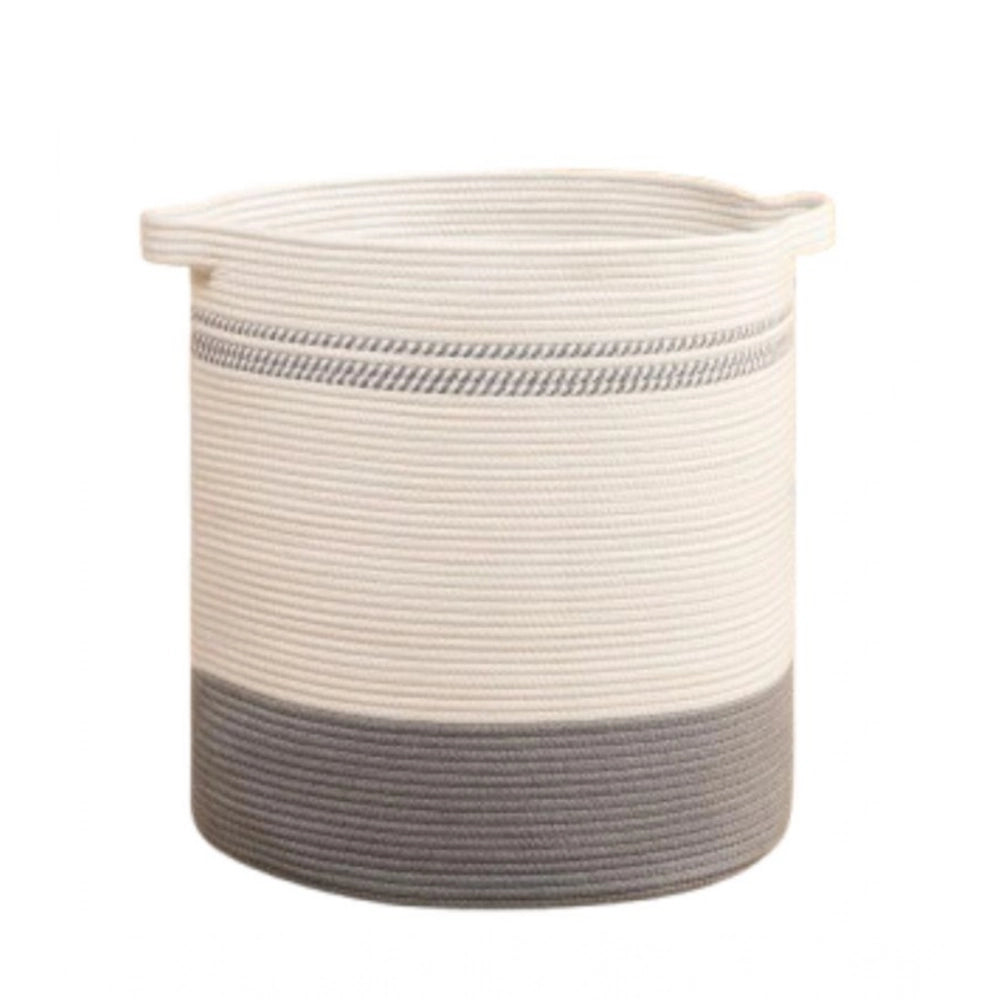 Amfyn Cotton Pack Of_1 12x14 Inch Storage Basket For Clothes (Grey-White)