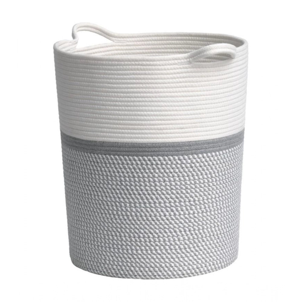 Amfyn Cotton Pack Of_1 12x14 Inch Storage Basket For Clothes (Grey-White)