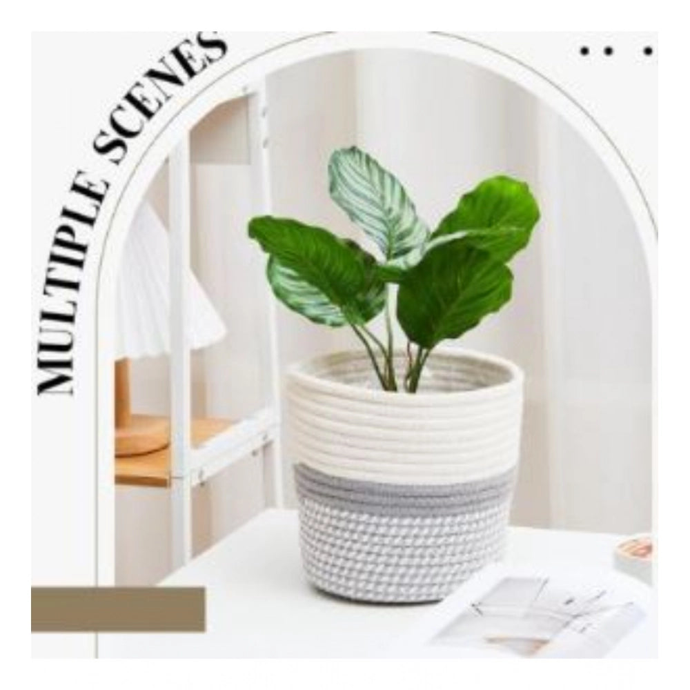 Amfyn Cotton Flower Pot With Out Lid (Gray-White)
