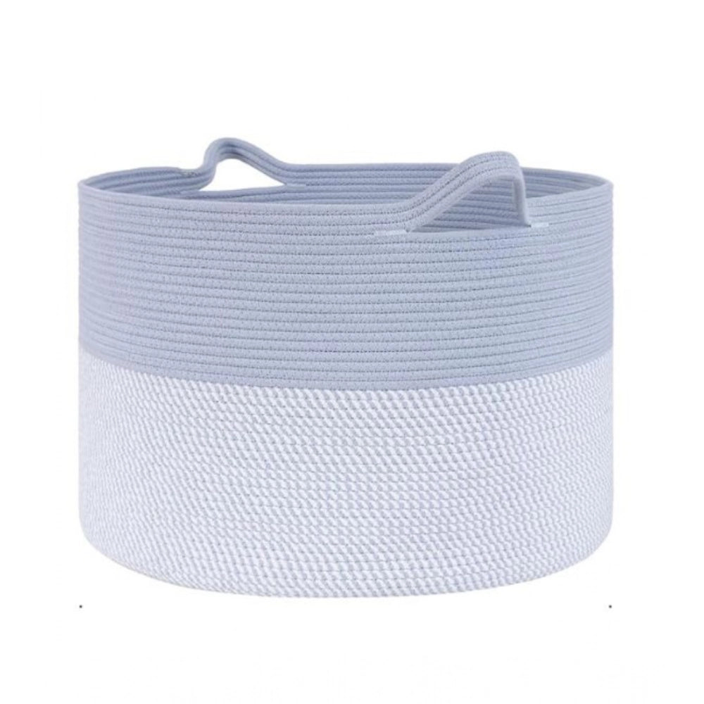 Amfyn Cotton Pack Of_1 16x14 Inch Storage Basket For Clothes With Out Lid (Blue-White)