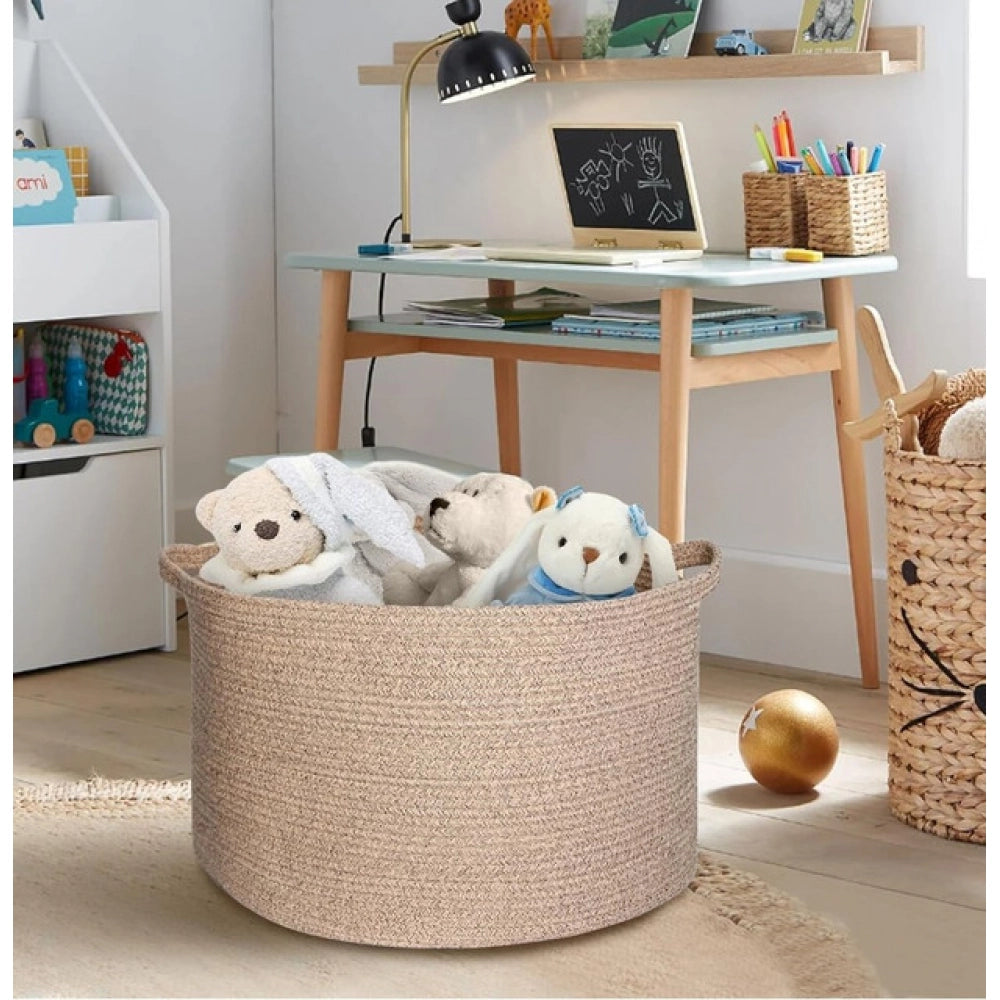 Amfyn Cotton Pack Of_1 14x12 Inch Storage Basket For Clothes With Out Lid (Kidi)