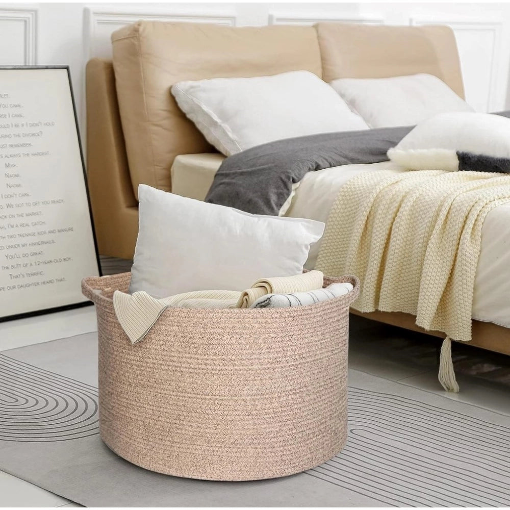 Amfyn Cotton Pack Of_1 14x12 Inch Storage Basket For Clothes With Out Lid (Kidi)