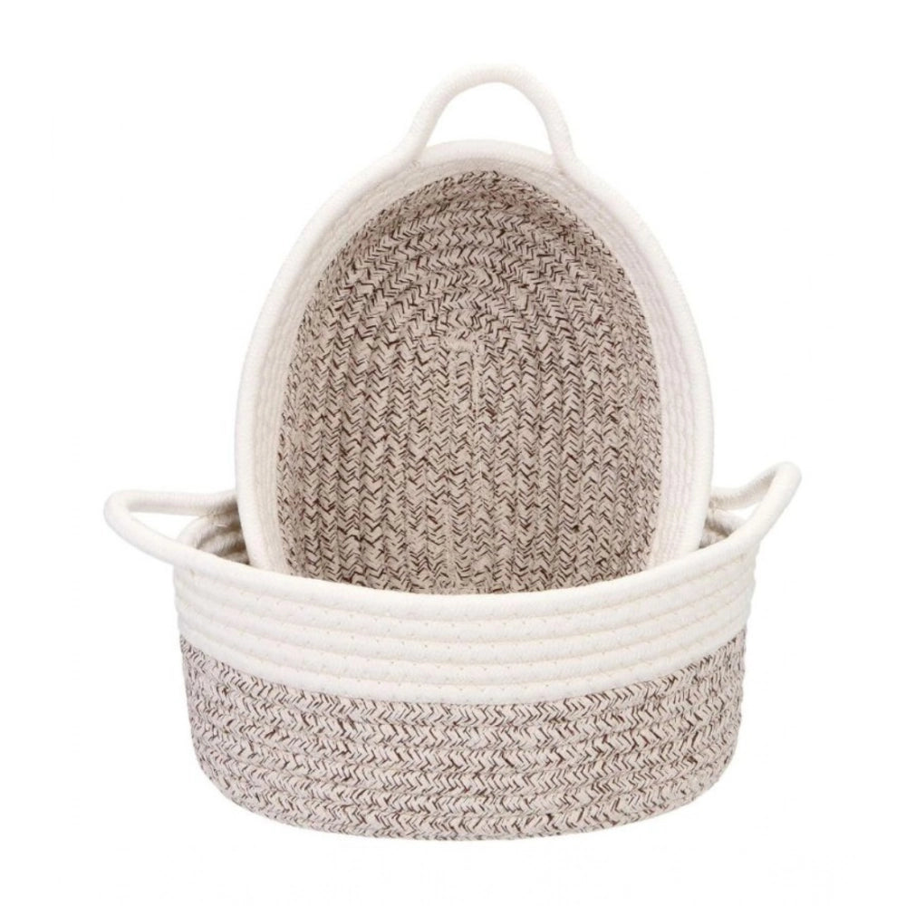 Amfyn Cotton Kidi 2 Pcs Storage Basket For Clothes (White)