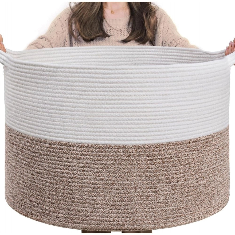Amfyn Cotton Pack Of_1 16x14 Inch Storage Basket For Clothes With Out Lid (Kidi-White)