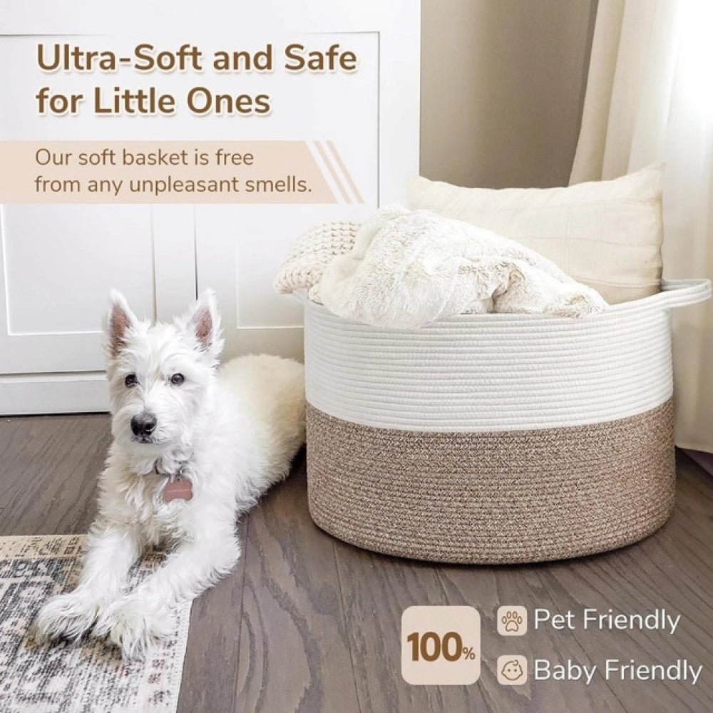 Amfyn Cotton Pack Of_1 16x14 Inch Storage Basket For Clothes With Out Lid (Kidi-White)