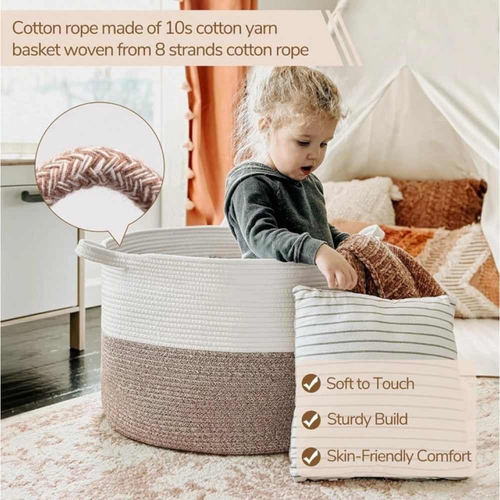 Amfyn Cotton Pack Of_1 16x14 Inch Storage Basket For Clothes With Out Lid (Kidi-White)