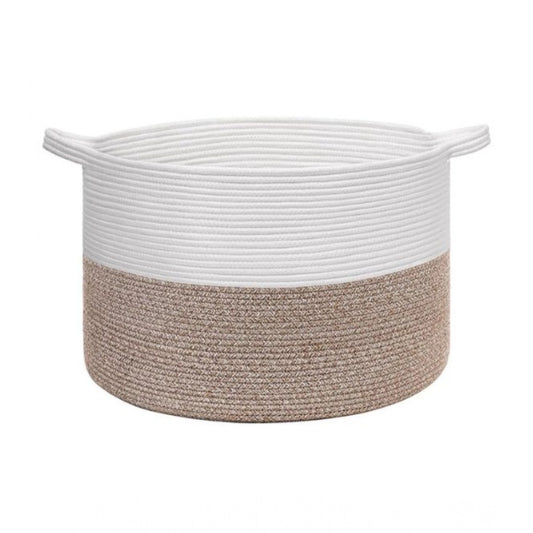 Amfyn Cotton Pack Of_1 16x14 Inch Storage Basket For Clothes With Out Lid (Kidi-White)